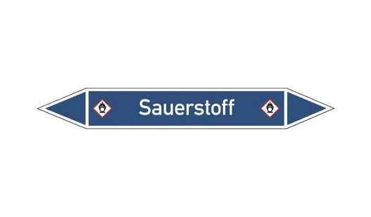 Rohrleitungskennzeichnung, 37 x 270 mm, Sauerstoff (GHS 03), VPE: 5 Stk