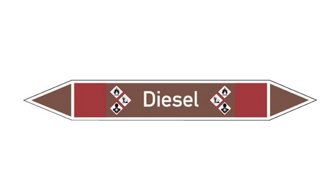 Rohrleitungskennzeichnung, 37 x 270 mm, Diesel (GHS 02/08/09), VPE: 5 Stk