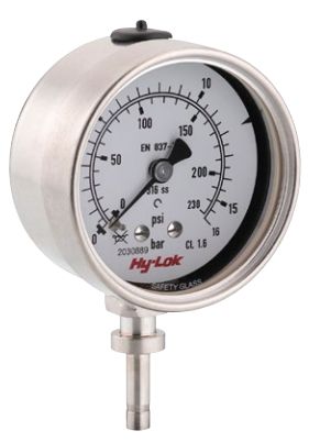 Manometer, Edelstahl, 63er,6mm Rohrstutzen unten, Skalenbereich 0 bis 1bar, nach EN 837-1, Genauigkeitsklasse: 1,6, Medientemperatur: max +150°C, IP 54
