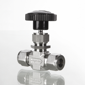 Nadelventil, Edelstahl,    NV-Serie, max.: 340 bar,PTFE, 4,3mm Bohrung, 6mm Klemmring, Regulierspindel, Knopfgriff