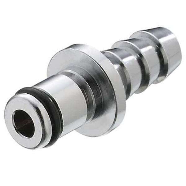 Schnellkupplungsstecker, 1/8" Schlauchtülle, mit Ventil, Messing verchromt, VPE = 10 Stück