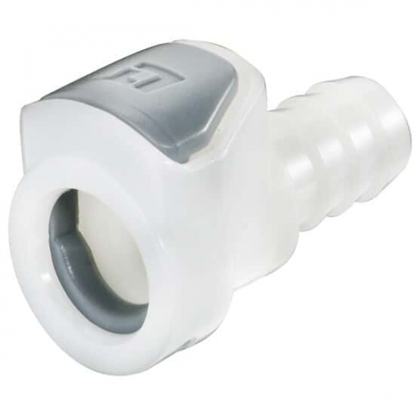Schnellkupplungskörper, 1/4" Schlauchtülle, mit Ventil, Acetal, VPE = 25 Stück,
