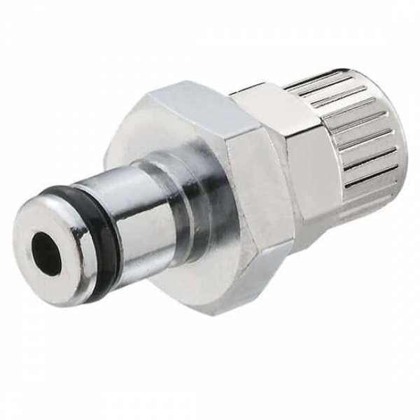 Schnellkupplungsstecker, Messing verchromt, 1/4" NPT inkl. Ventil, VPE = 10 Stück