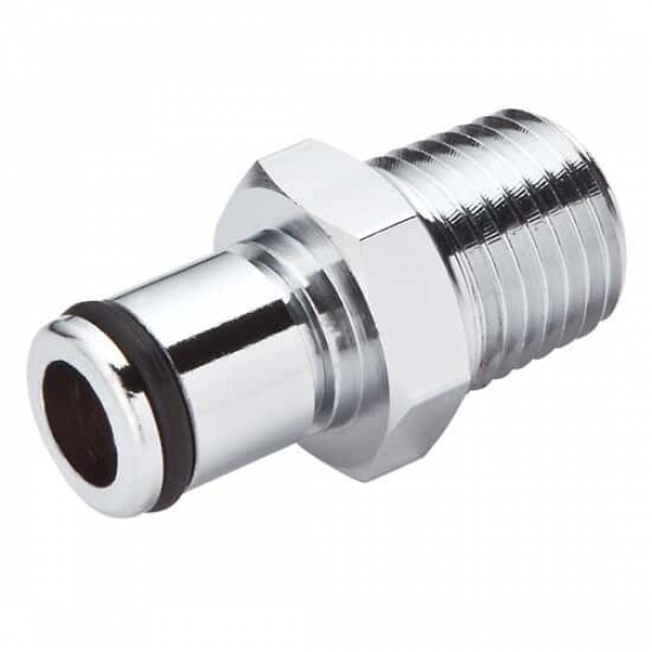 Schnellkupplungsstecker, 1/4" BSPT, mit Ventil, Messing verchromt, VPE = 10 Stück